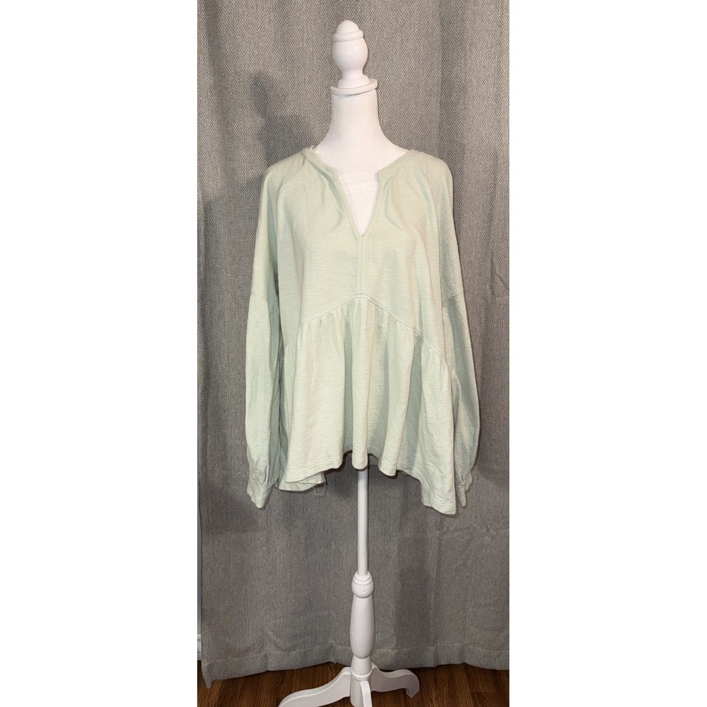 Pilcro Anthropologie Top Women's Size XL Green French Terry Split Neck Peplum - Picture 2 of 10